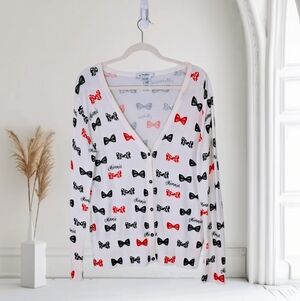 Disney Parks Cream Minnie Mouse Bow Print Cardigan Size Medium